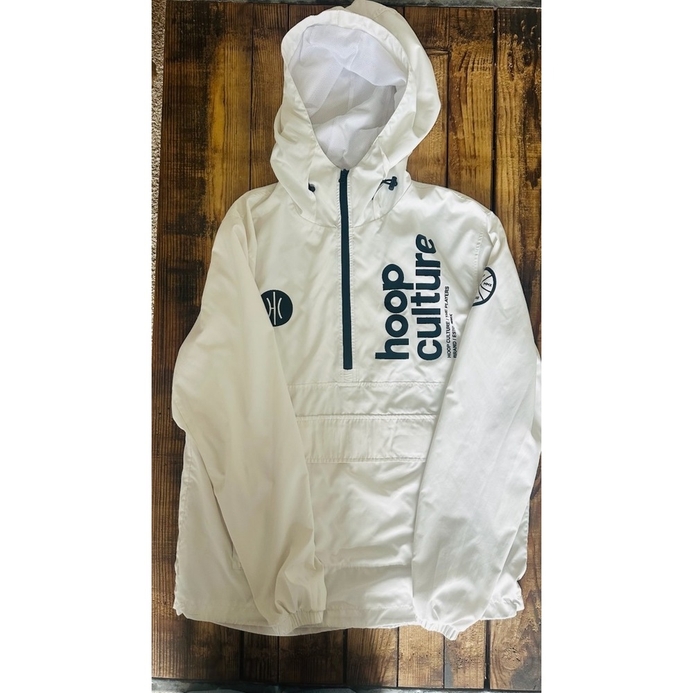 Hoop Culture Mens White Quarter Zip Windbreaker Jacket Large Mesh Lined Pullover